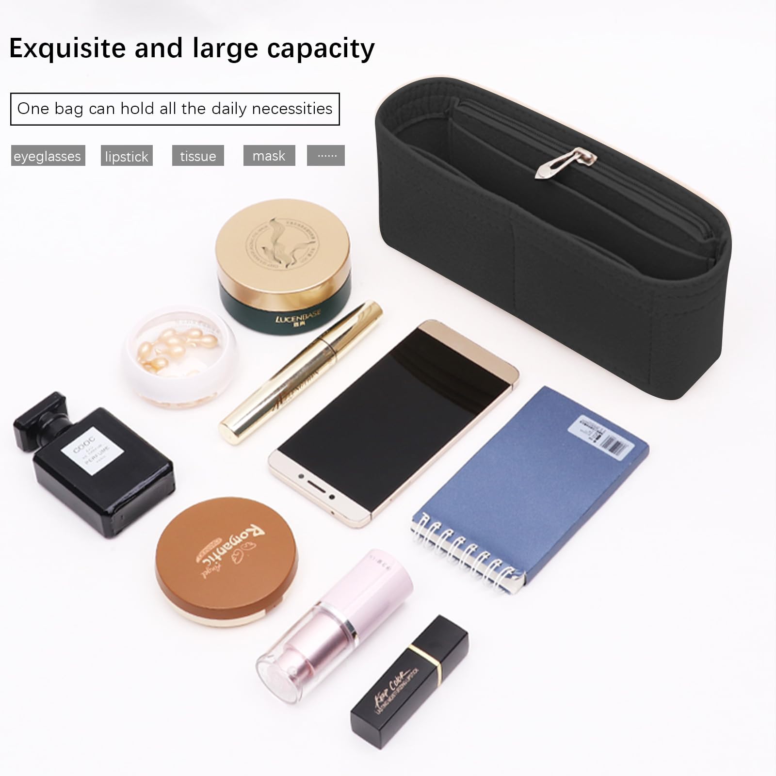 Lckaey Organizador de fieltro para bolso de baguette FENDI inserto para bolso fendi organizador baguette Y090black-L