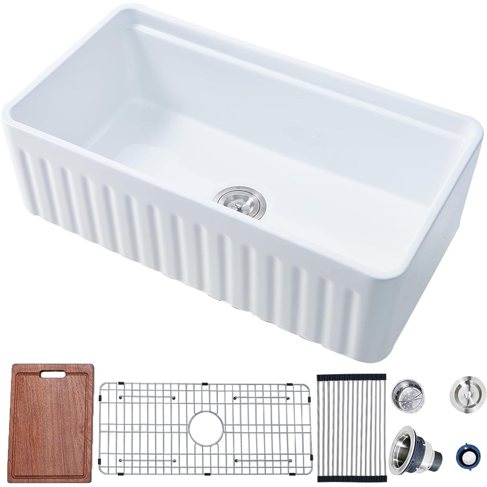 10/mo Finance HOTIS 33 Inch Farmhouse Sink, White Fireclay Farmhouse