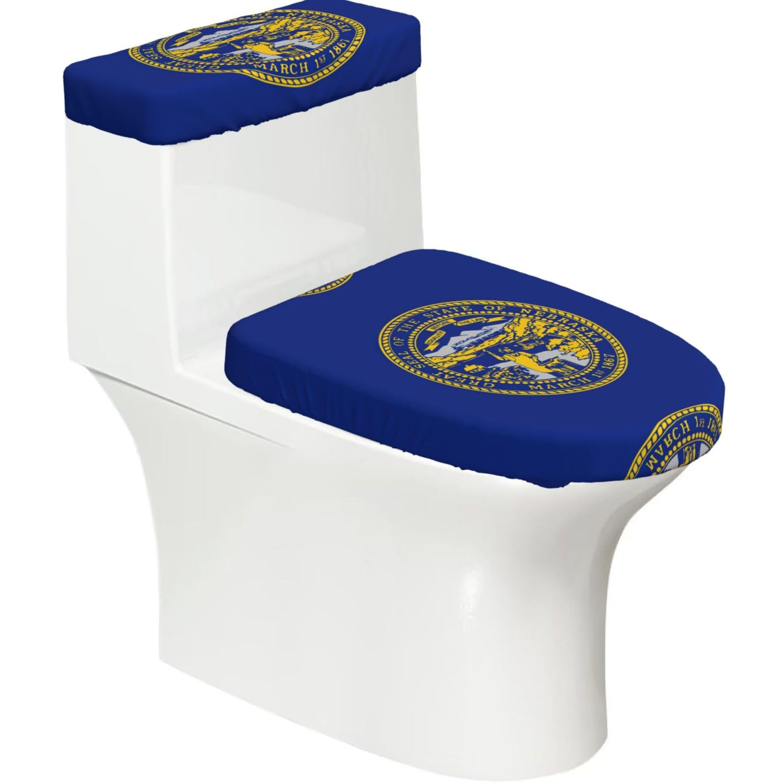 Nebraska Flag Printed Toilet Tank and Lid Cover Set of 2 for Most Bathrooms, Fits Elongated Round Toilets