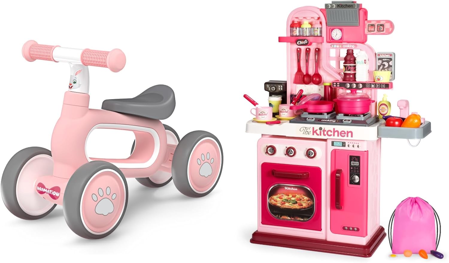 Baby Balance Bike for 1 Year Old Girls Gifts，Kids Kitchen Playset withSound and Light