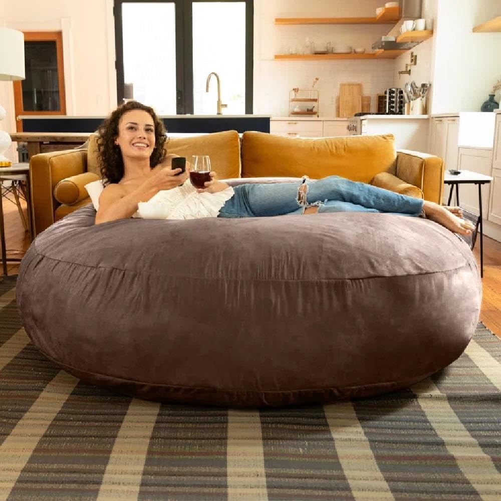 TRP Multifunctional Giant Bean Bag Chair 6 Foot with Soft Plush Comfortable Seating | Pretty Chocolate Brown Color Zipper Closure Refilable Washable Cover Fluffy Cozy Lighweight Supportive Durable