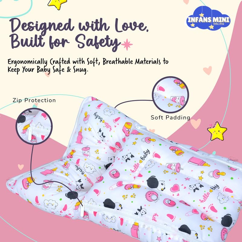 Image of Baby Bed, Sleeping Bag & Carry Nest Cotton|3 in 1 Convertible Portable Bassinet-Nest|Unisex New Born Sleeping Bed for 0-6 Months (Panda Pink)