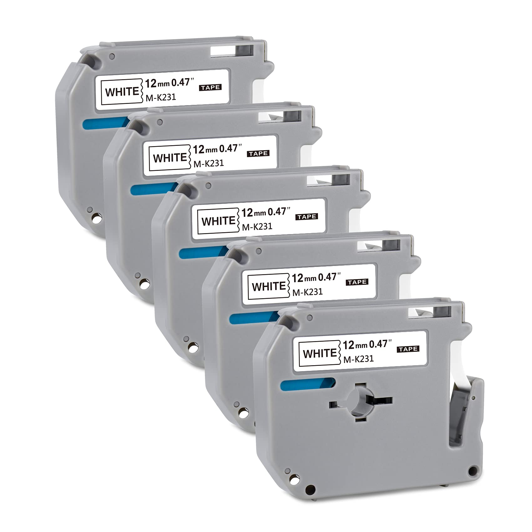 BOYEEZON5X MK231 Compatible Label Tape Replacement for Brother PTouch M tape 12mm M-K231 M-K231s M231 12mm x 8m Black on White Tape Cassette Compatible for Brother PT-M95 PT-90 PT70 PT-65 PT85 PT-45M
