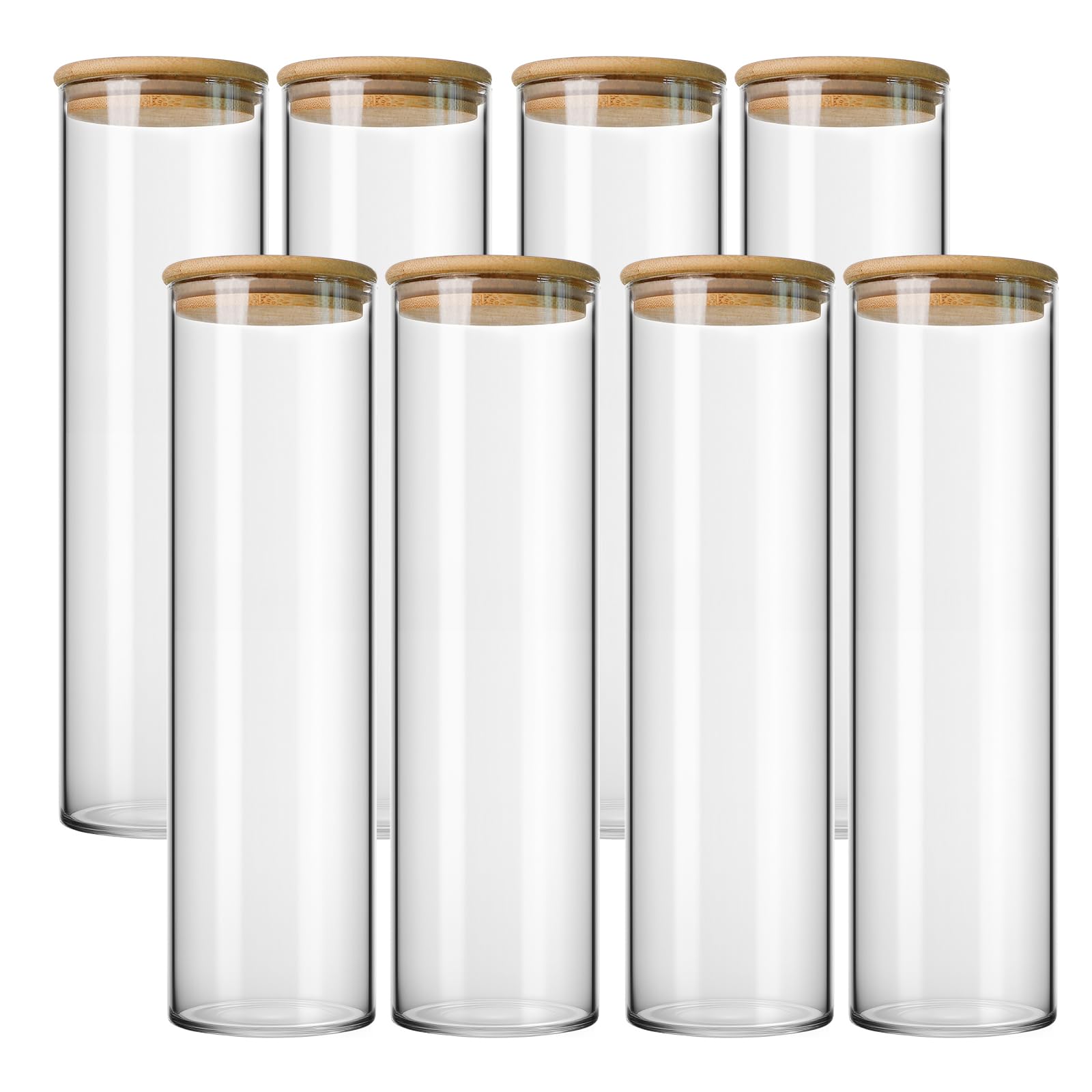 pantrytine 900ml Set of 8 Glass Jars - Airtight Food Storage Containers with Bamboo Lids - Spaghetti Storage Jar - Clear Kitchen Canisters for Tea,Sugar,Cereal,Flour,Sweet,Pasta