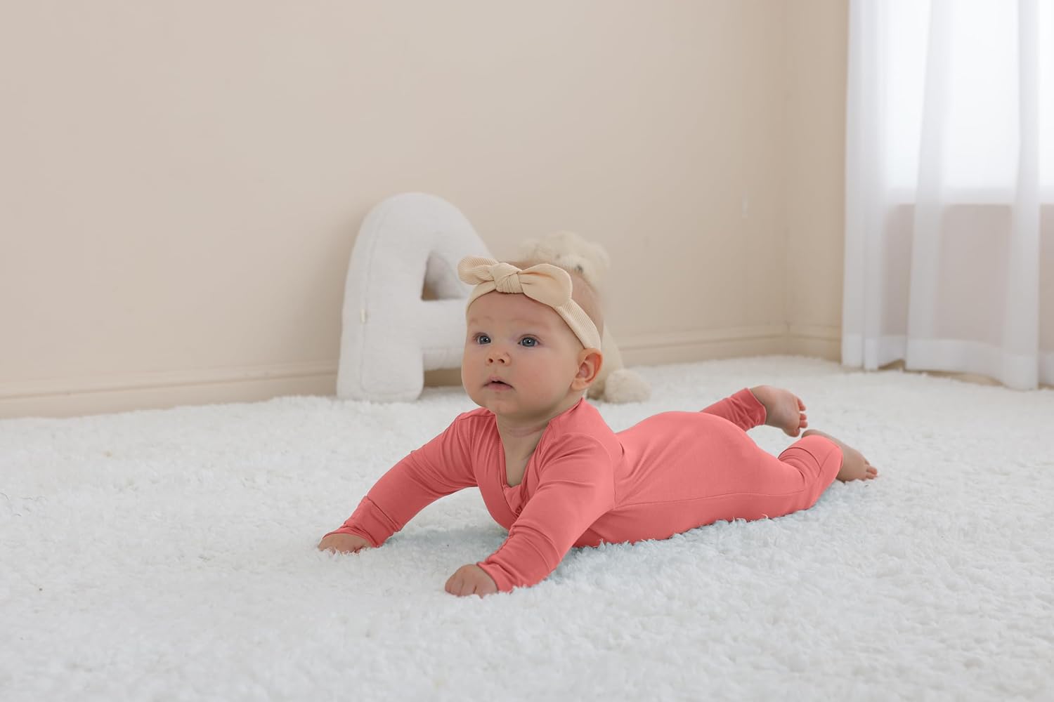 GUISBY Cotton Sleepers Footless Pajamas with Zipper and Mittens Long Sleeve Rompers for Baby - Image 7