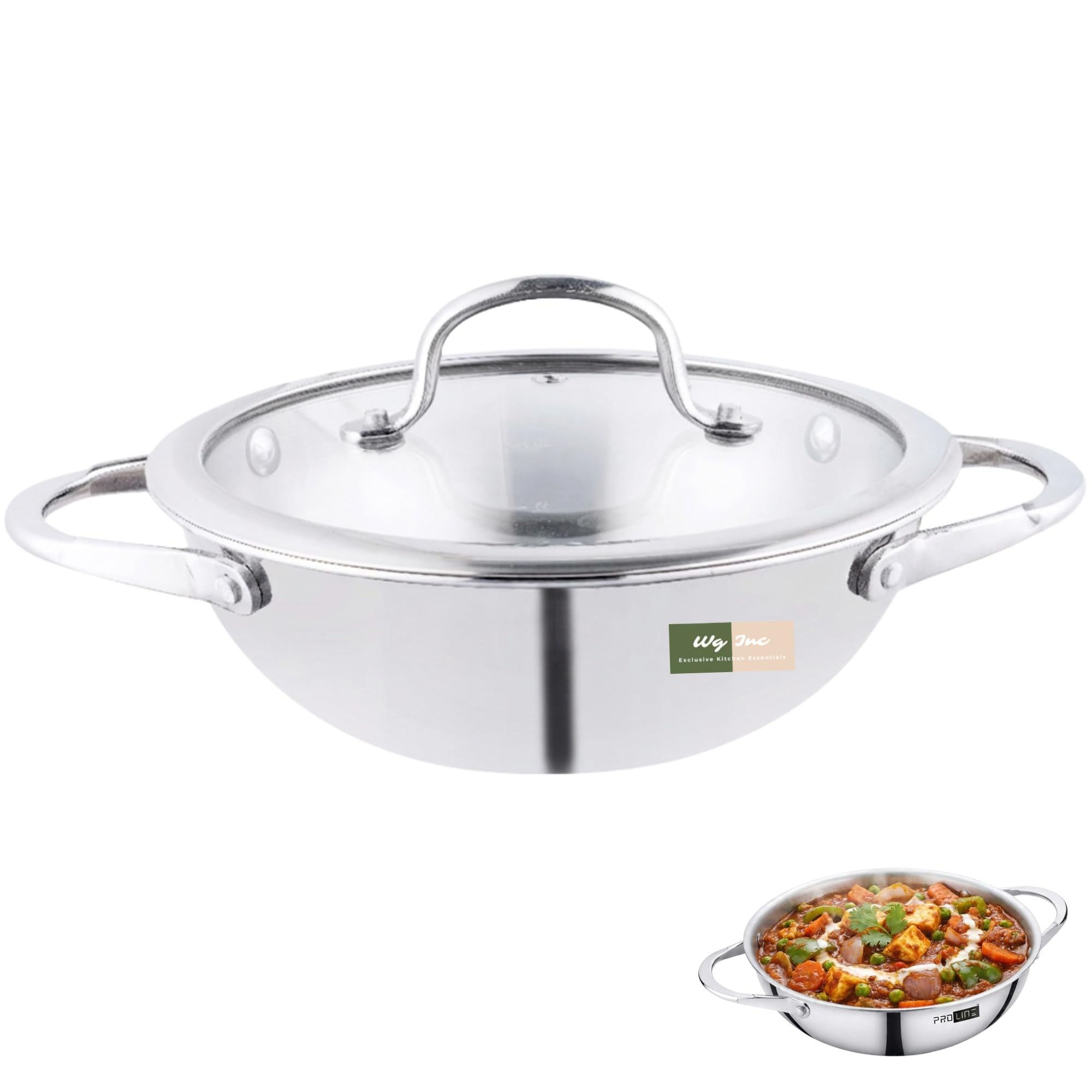 Wok de acero inoxidable con tapa, utensilios de cocina (22 cm de diámetro)