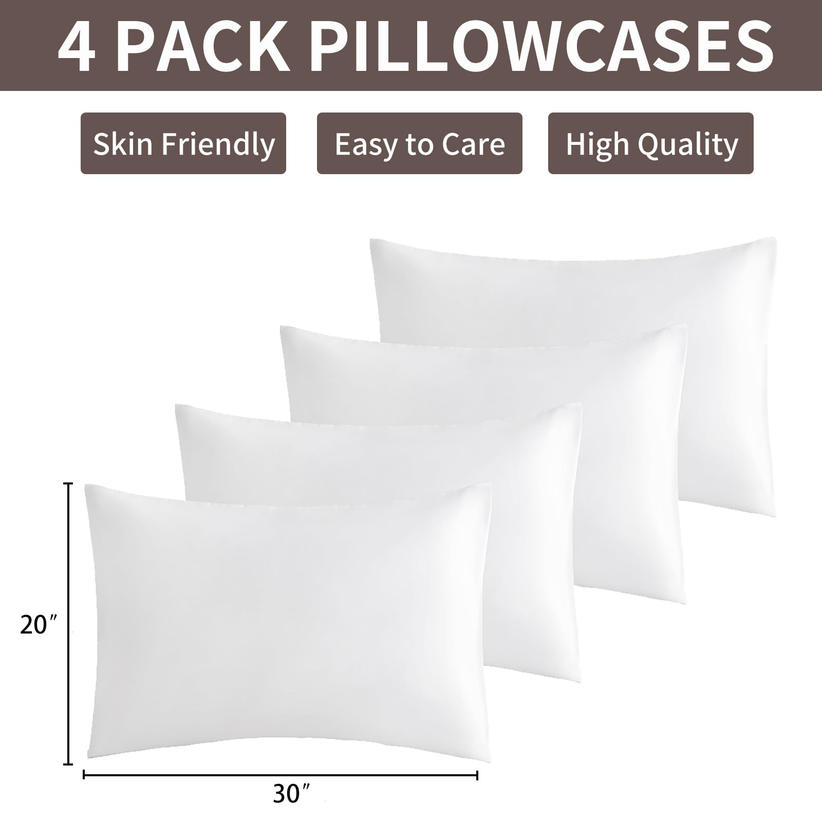 MINIPANDA White Pillow Cases Set of 4 Queen Size - Super Soft, Smooth and Breathable Pillow Cases Queen- Envelope Design - Machine Washable Lightweight (20X30 Inches (4 Piece))
