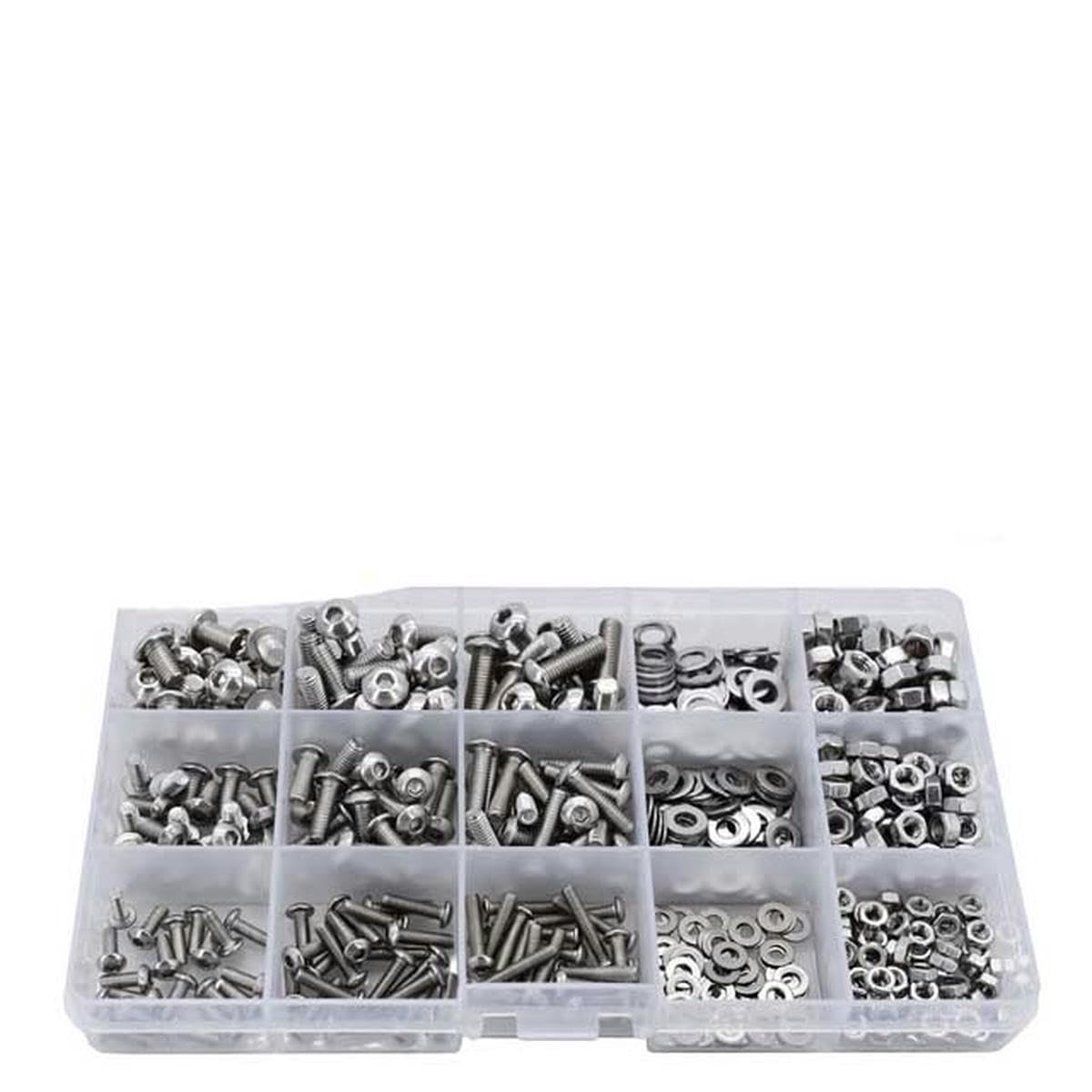 M2 M3 M4 M5 M6 304 Acero inoxidable Botón hexagonal Cabeza hueca Tornillo Hexágono Rosca Máquina Tuerca métrica Juego de surtido de pernos-M3 M4 M5 (1 juego)