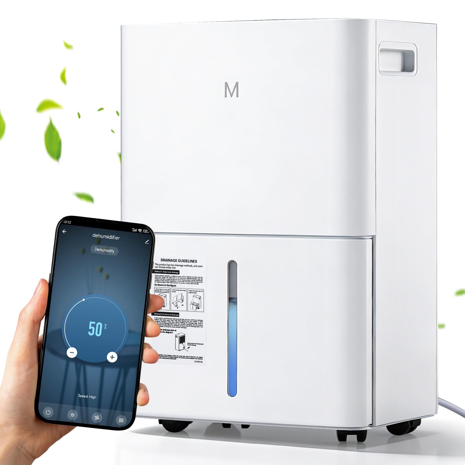 Mxmoonant Deshumidificador 15L/día, App + panel control humedad | timer 24h, 3 modos, manguera y depósito para hogar y sótano