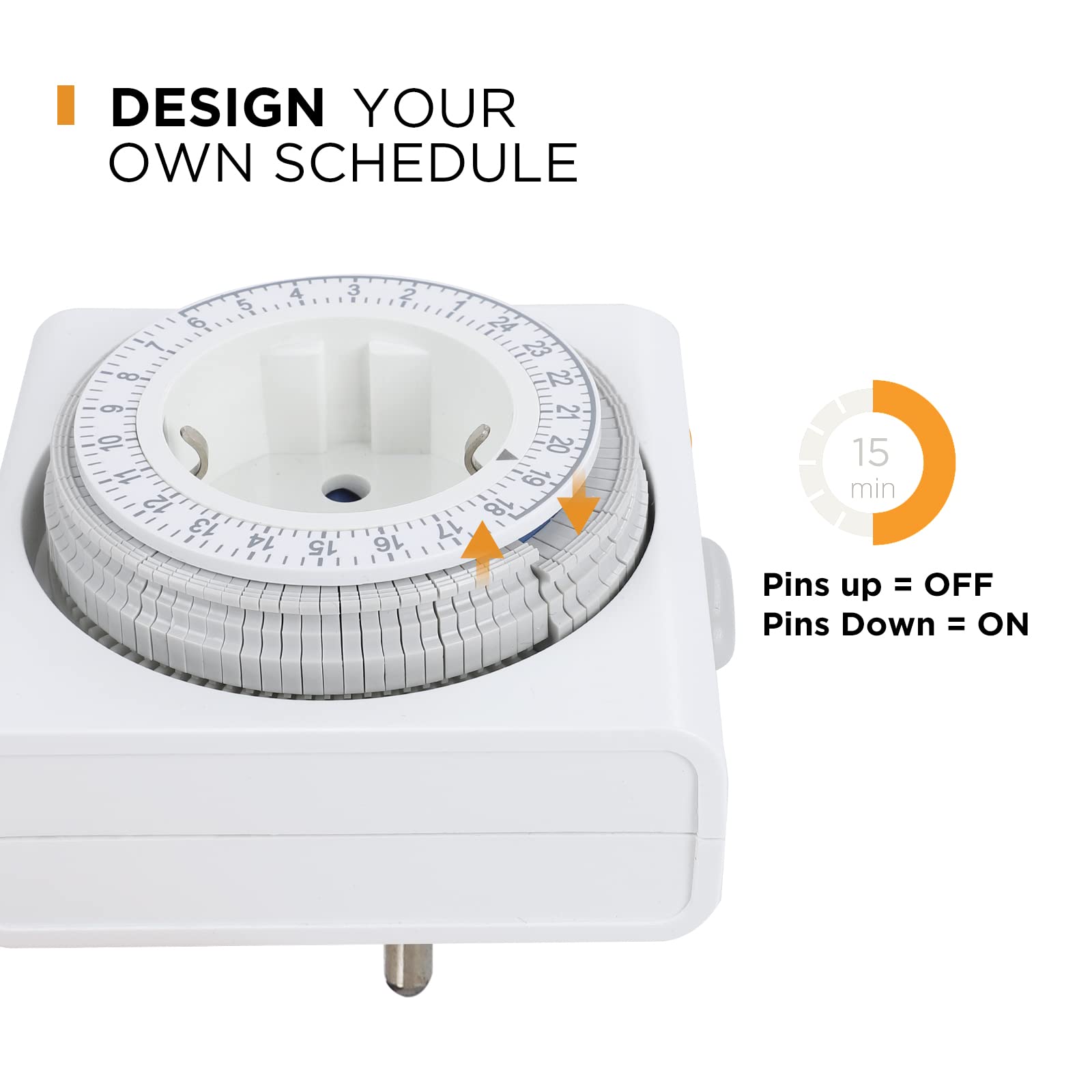 Timer Analogico G-Homa: Set Da 2 Prese Meccaniche Per Luci Natalizie, Lampade Ed Elettrodomestici - Programmazione 24h Con 96 Intervalli Da 15 Minuti