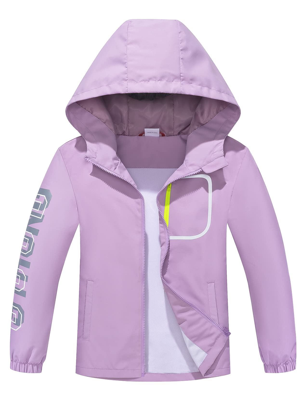 ALXHUTE Kinder Regenjacke Wassersäule Jungen Mädchen Übergangsjacke Frühling Jacke Funktionsjacke mit Kapuze Helles Lila DE: 158-164 (Herstellergröße 160)