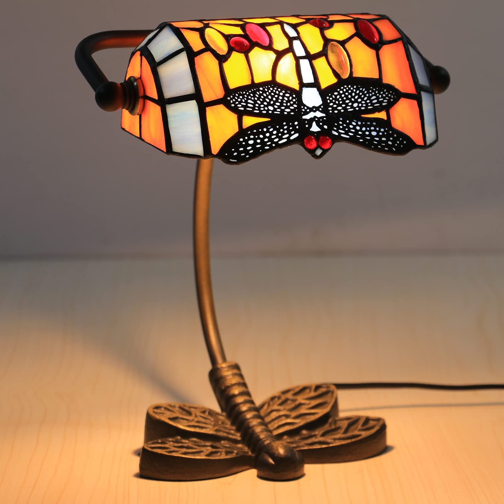 Aioneer Tiffany Style Stained Glass Lamp Retro Classic Desk Lamp With Peony Design-B