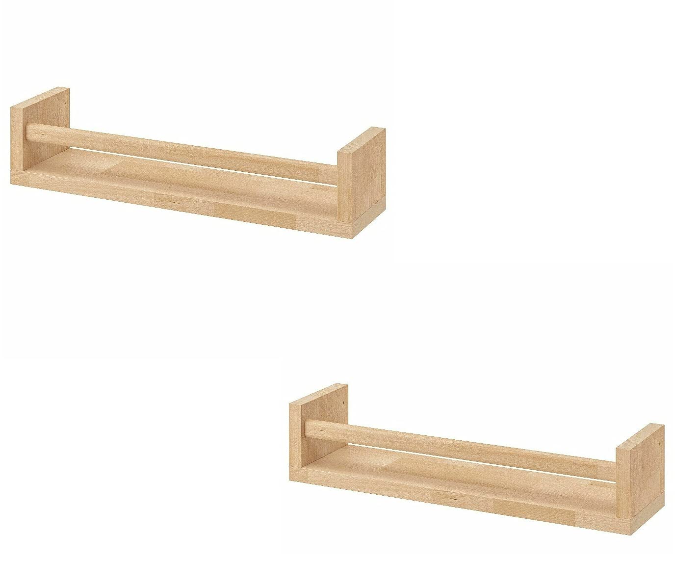 Optimal Products Spice Jar Rack Natural Wood Wooden Wall Mounted Shelves Racks Multi Use Books Shelf Kids Storage Stand Kitchen Bathroom Unit (Natural (40 x 10 x 9 cm), 2)