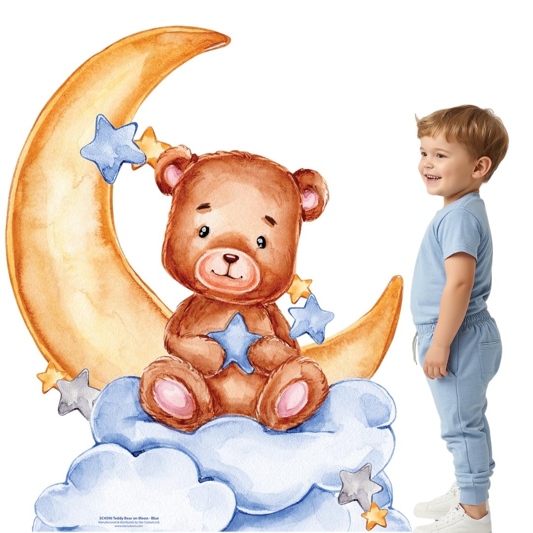 SC4596 Cute Teddy Bear Moon Blue Cardboard Cut Out Height 92cm - Ideal for Animal Theme, Parties, Birthdays & Baby Showers, Room Decorations & Events — image 1