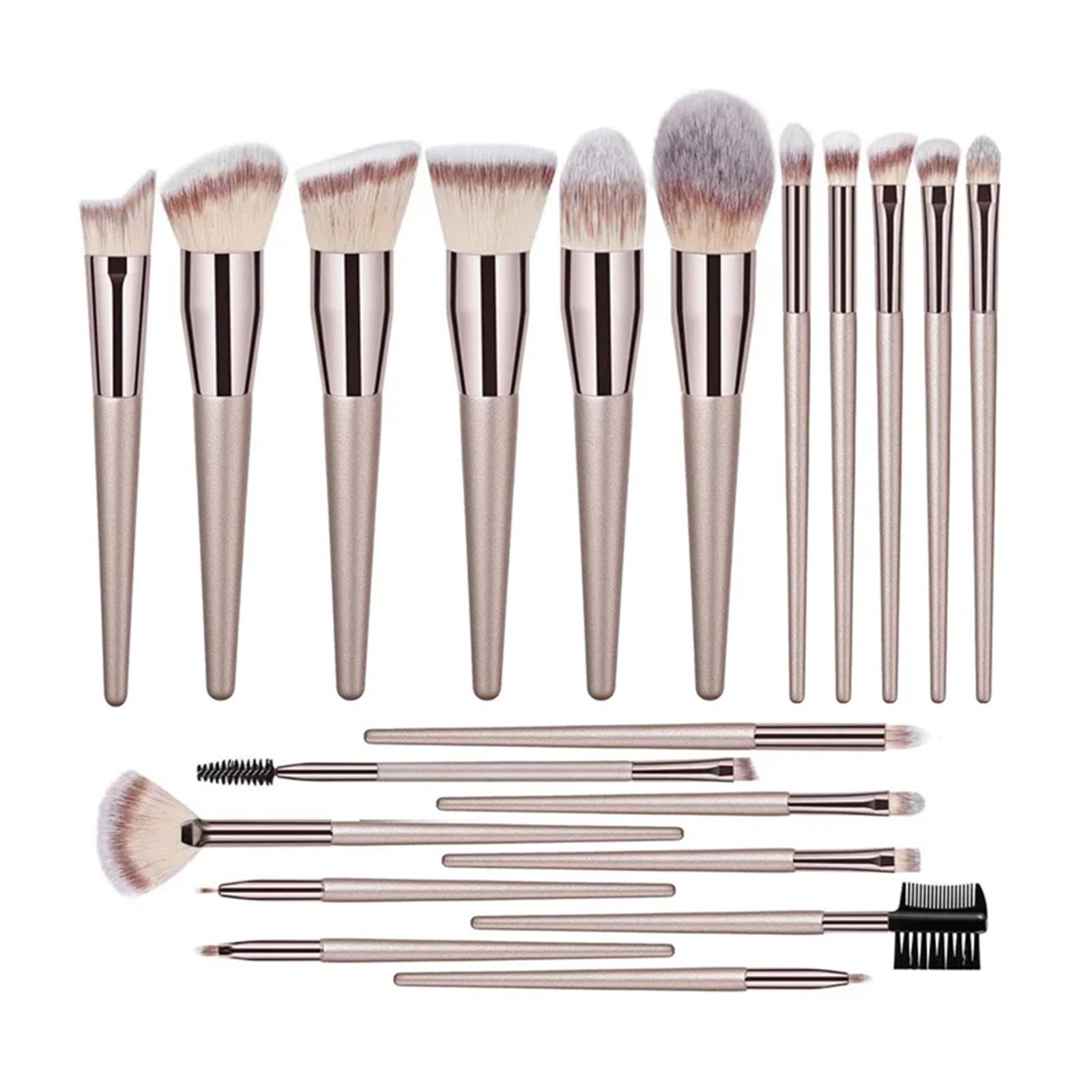 Set di pennelli for il trucco color champagne for donne, fondotinta, fard, ombretto, kabuki, pennelli for sfumare il trucco, strumenti di bellezza(20pcs)