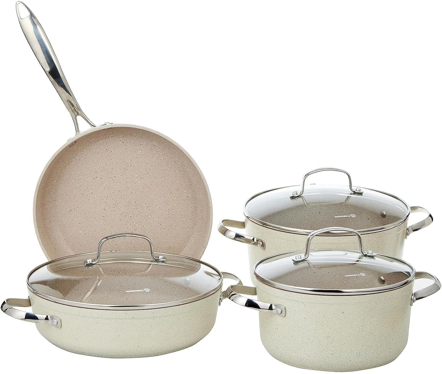 Korkmaz Granita 7 Pieces Aluminum Cookware Set, Granite, Induction Base Cookware Pots and