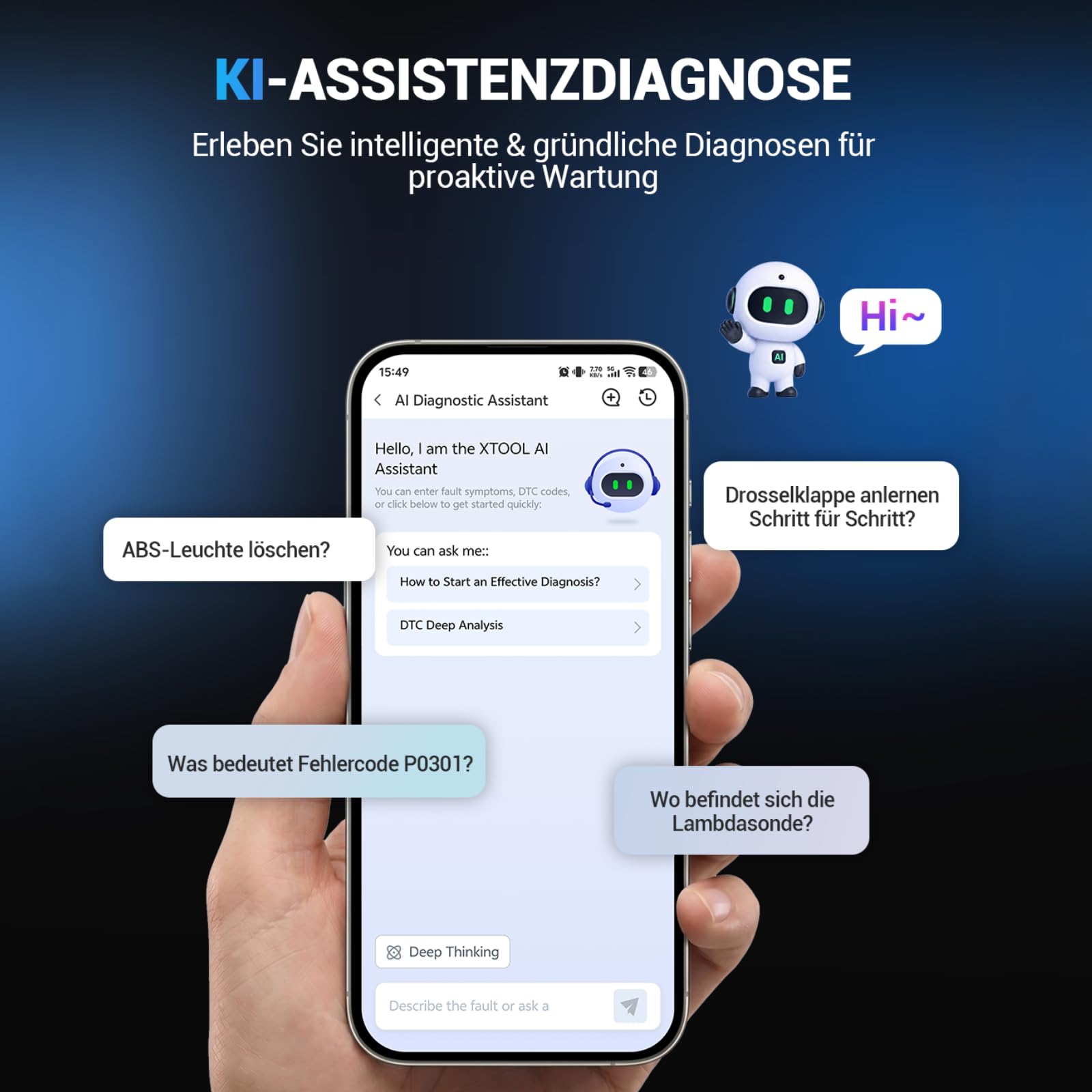 XTOOL A30D OBD2 Diagnosegerät Bluetooth, Bidirektionales Diagnosegerät Auto, Vollsystem, KI-Assistent, 19+ Funktionen, Öl ABS EPB DPF SAS, 8-PID Live-Daten, Lebenslange Update für iOS Android, CAN FD