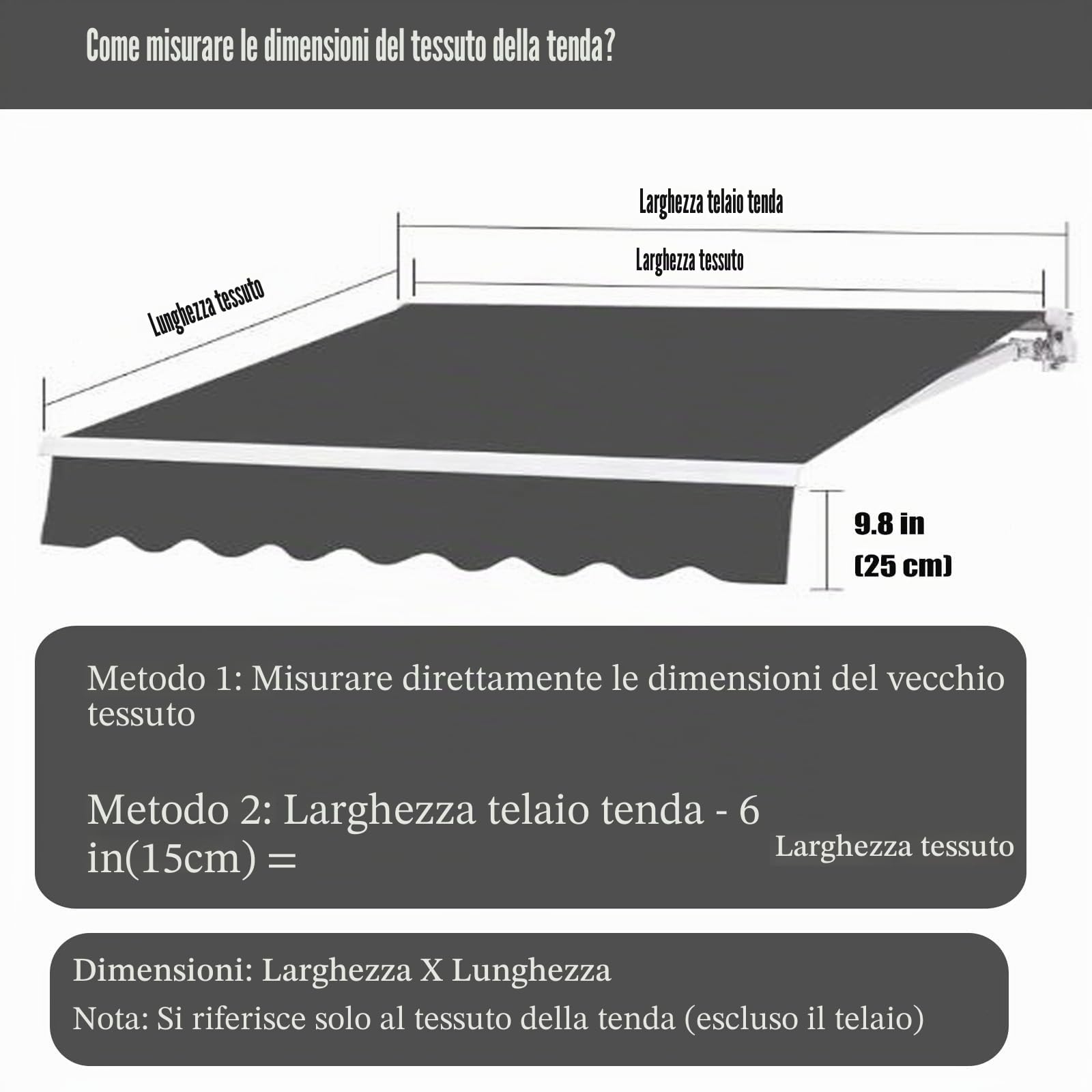 Tessuto Di Ricambio Per Tende Esterne 300x200 300x250 280x200 500x300 600x300cm Telo Di Ricambio Per Tende Da Sole Retrattile Telo Sostitutivo Per Tenda Da Sole Impermeabile(Khaki,10x6.5ft/3x2m)