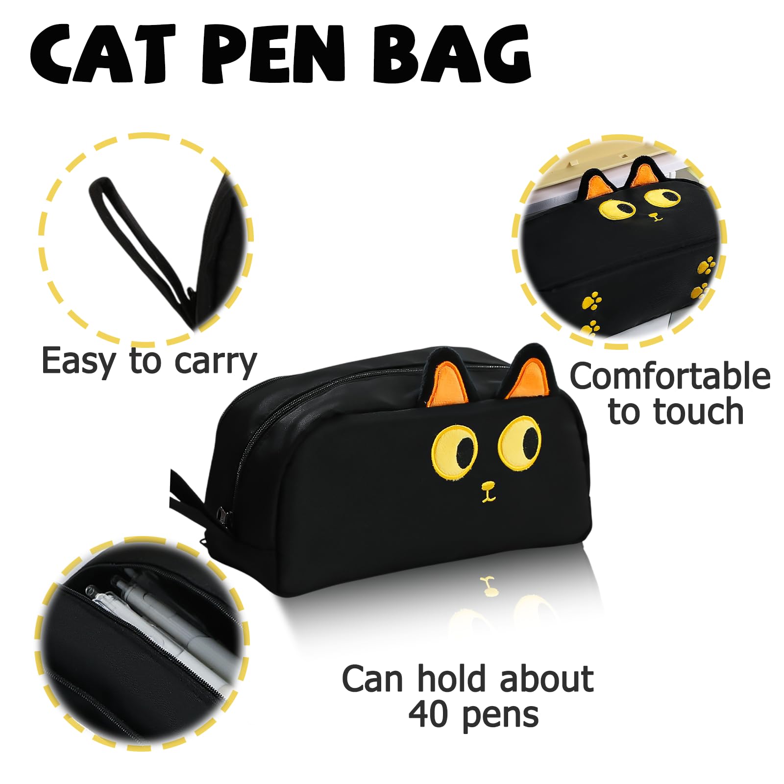 Rwoythk Large Capacity Pencil Case Black Color, Cat Pen Bags Pencil Pouch Organizer - Image 4