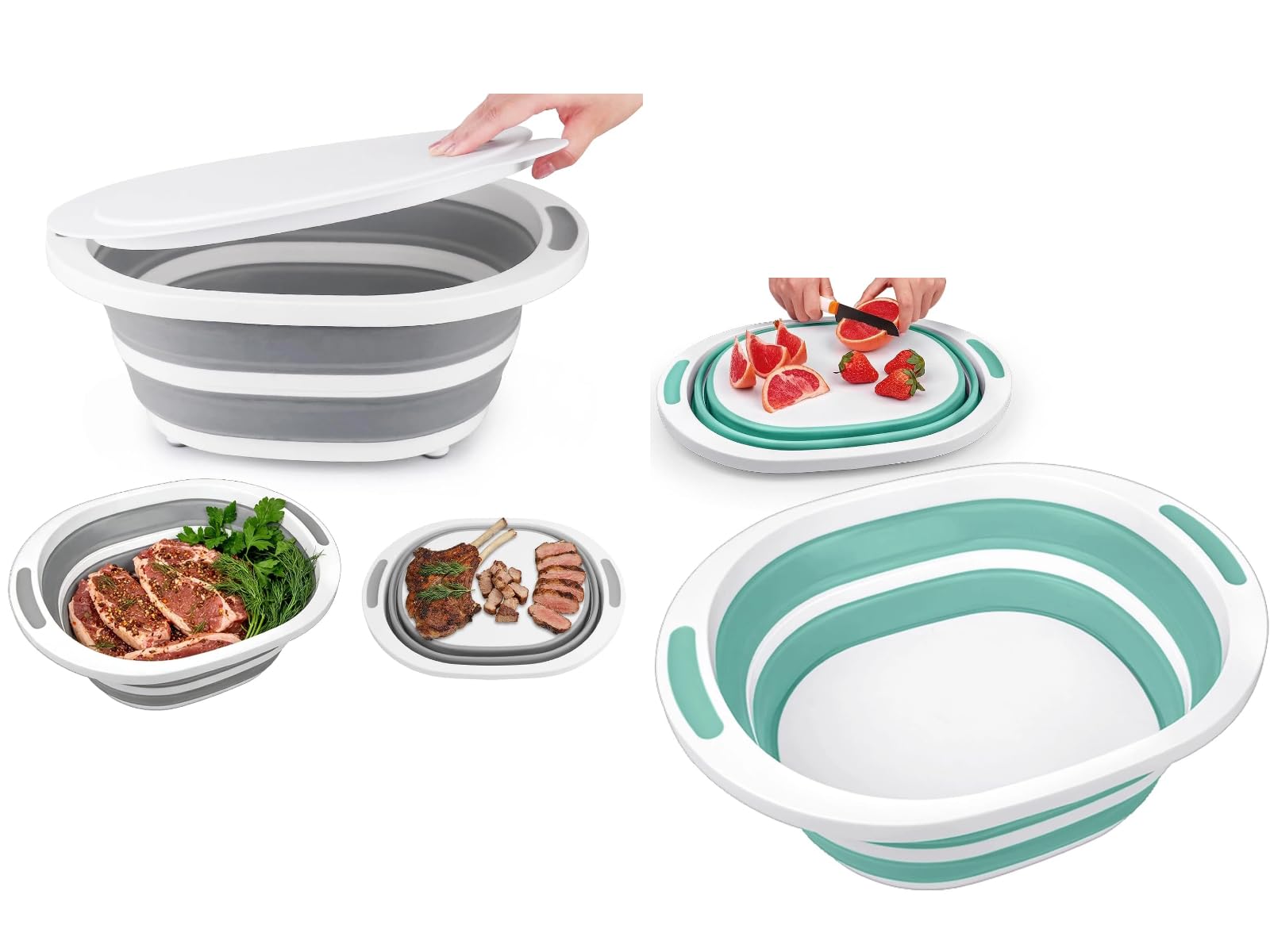 BBQ Prep Tub with Lid, Collapsible Wash Basin 7.5L Dish Tub Sink Basin, Ice Beverage Tubs Cleaning Supplies for Outdoor Camping Veggies Washing