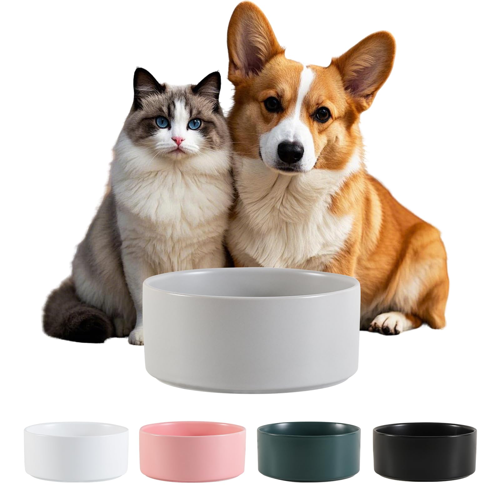 Ceramic Dog Bowl for Food and Water - Pet Feeder Bowl for Small to Medium Dogs and Large Cats - Heavy Ceramic Feeding Dish with Non Slip Base - Dishwasher & Microwave Safe - 6 Inch - 3.2 Cups - Gray