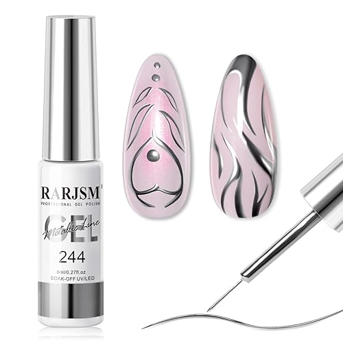 RARJSM Revestimiento de gel plateado metálico para arte de uñas, efecto cromado 3D, esmalte de uñas de gel con efecto cromado, 0.3 fl oz, pincel