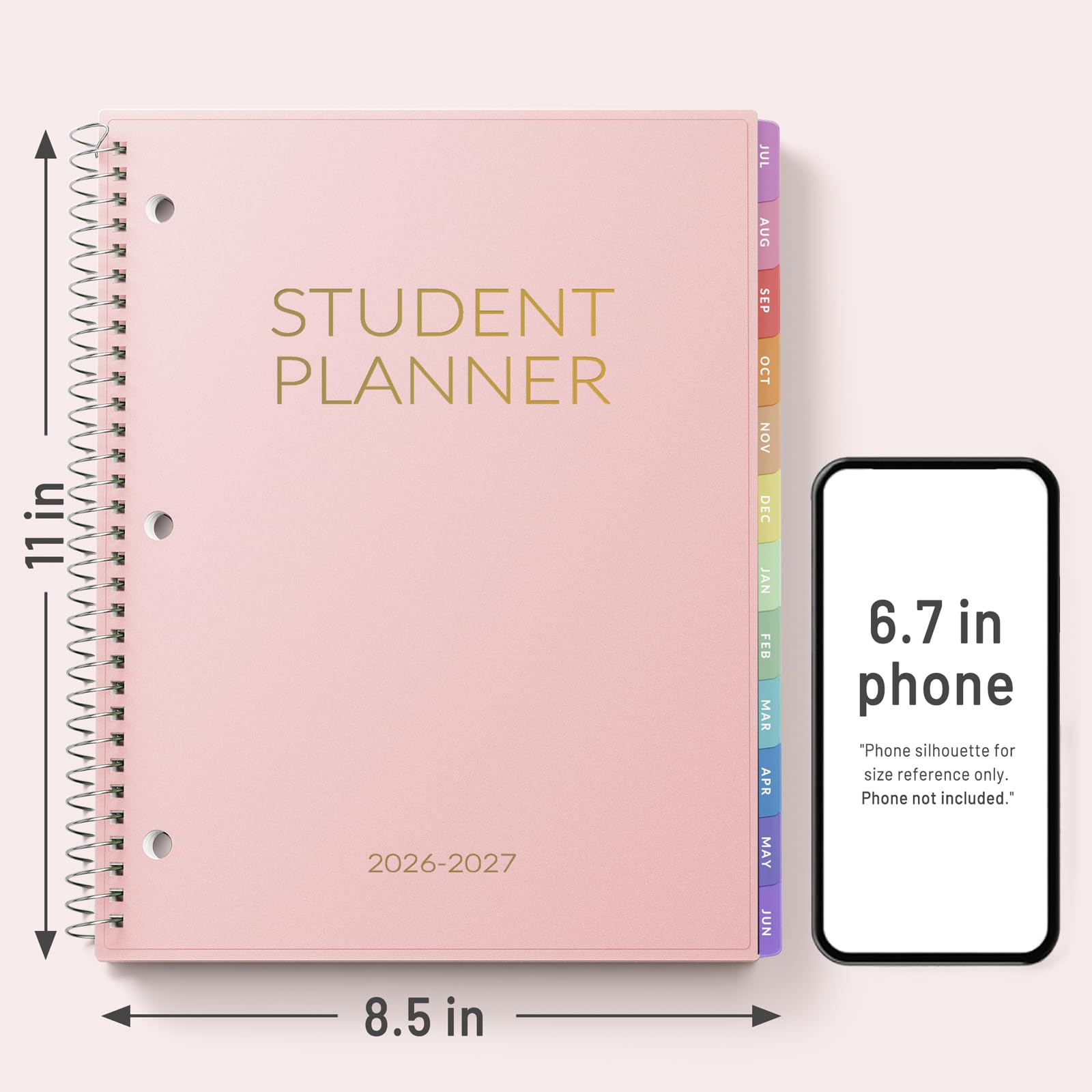 SUNEE Agenda scolastica 2026-2027, agenda scolastica media o superiore per accademico luglio 2026 - giugno 2027, 21,6 x 27,9 cm, con copertina impermeabile in PVC, perforato a 3 fori, segnalibro
