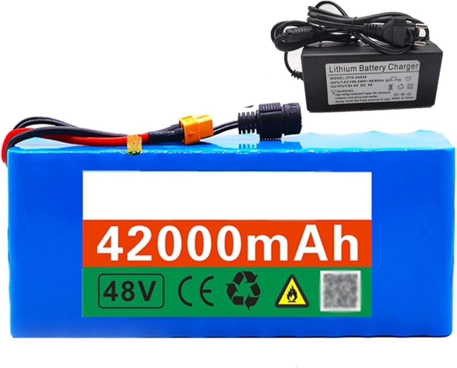 Batería de Iones de Litio para Bicicleta eléctrica de 48 V, 42 Ah, 13S3P, con Cargador y protección BMS integrada, Compatible con Motores de 200-1500 W. XT60