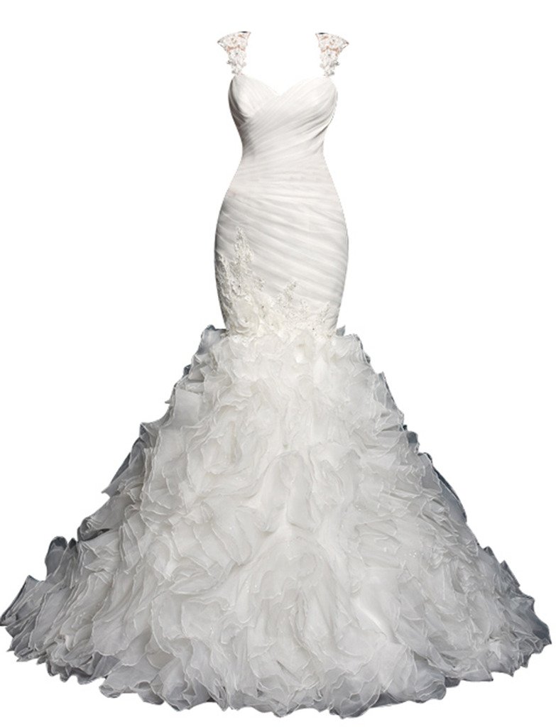 Rachel Weisz Women's Sexy Organza Sweetheart Mermaid Ruffles Bridal Wedding Dresses Bride Formal Ball Gown