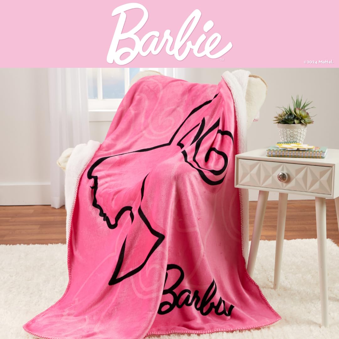 Franco Barbie Kids Bedding Soft Plush Cozy Sherpa Blanket Throw