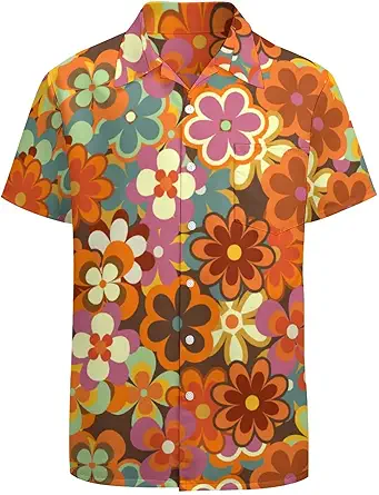 LARSD 80s Shirts for Men 90s Button Up Shirt Vintage Retro Hawaiian Beach Shirt Neon Disco Shirt Funny Party Shirt