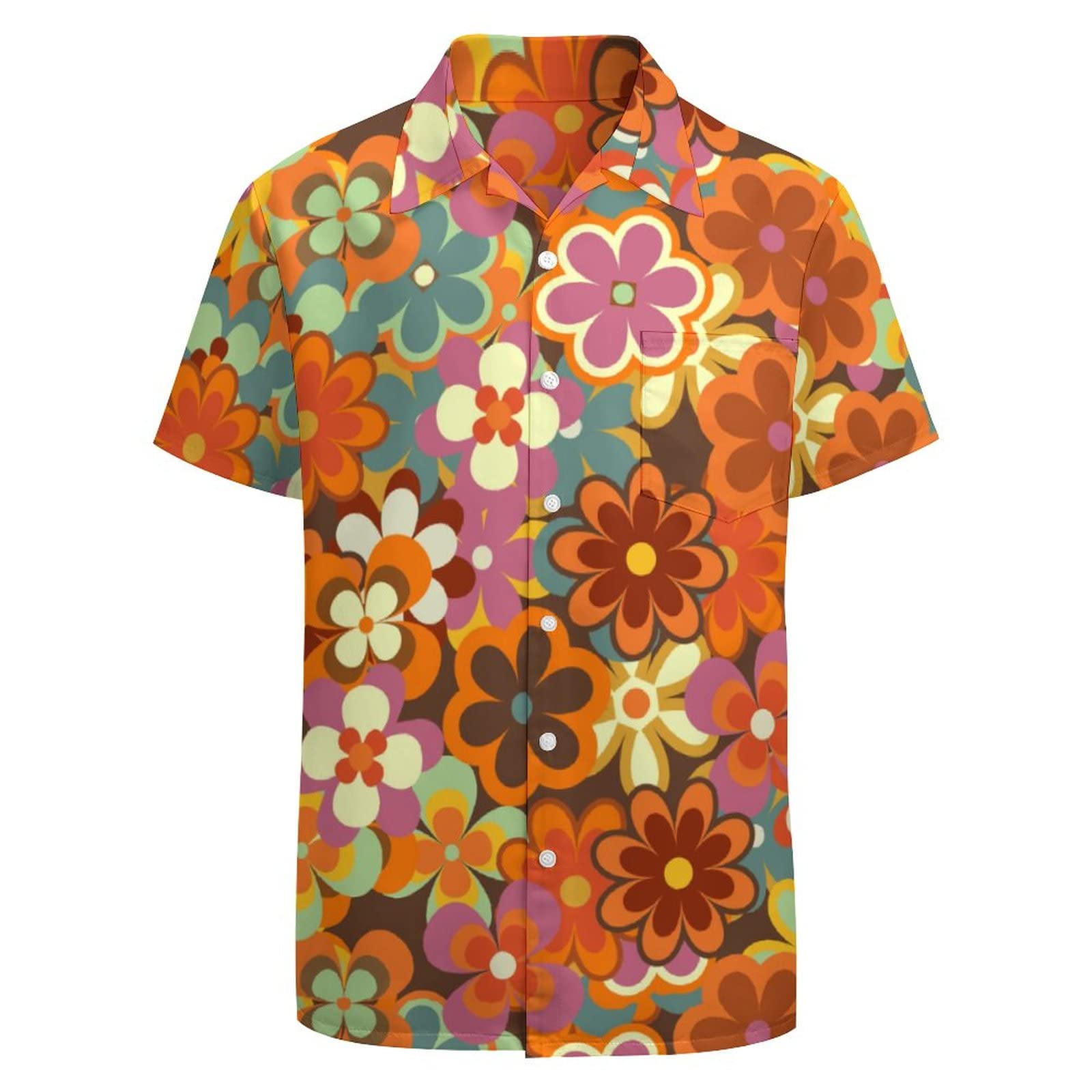 Larsd Men's Hippie Floral 70S Shirt Paisley Shirts Vintage Floral Button Up Shirt Hippie Clothes 60S Disco Shirt, Xxxl