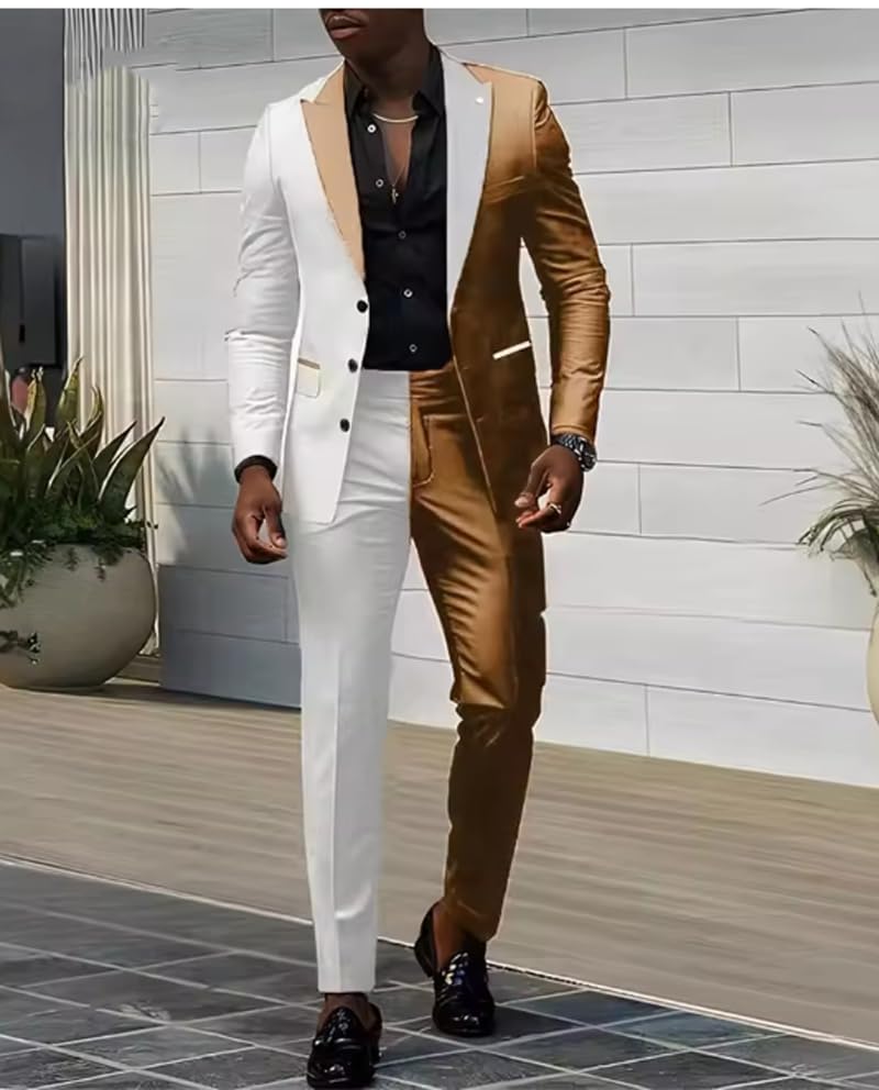 ORBITRAY Splice Color Men Suits Wedding Peaked Lapel 3 Buttons Groom Tuxedo Slim Bridegroom Suits 2 Pcs Jacket Pants2