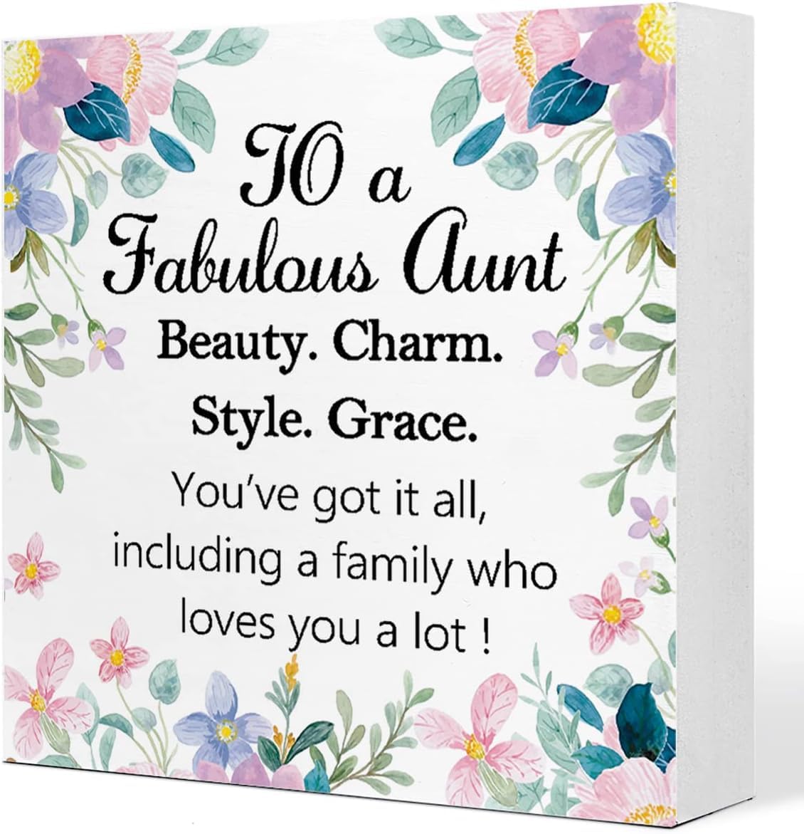 Aunt Box Sign 5x5 Inch Floral Decorative Gift Plaque