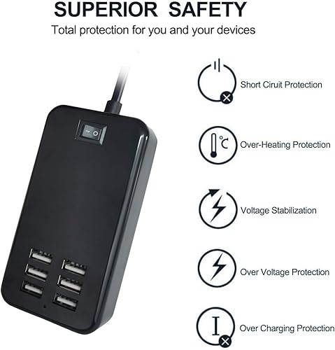 Miniatura 2 de Estación de carga USB, puerto de carga USB de 6 puertos adecuado para teléfonos inteligentes, todos los dispositivos de carga con SBU, cargador de