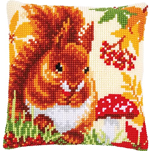 Kit Point de Croix Coussin Écureuil en Automne Vervaco 40x40 cm