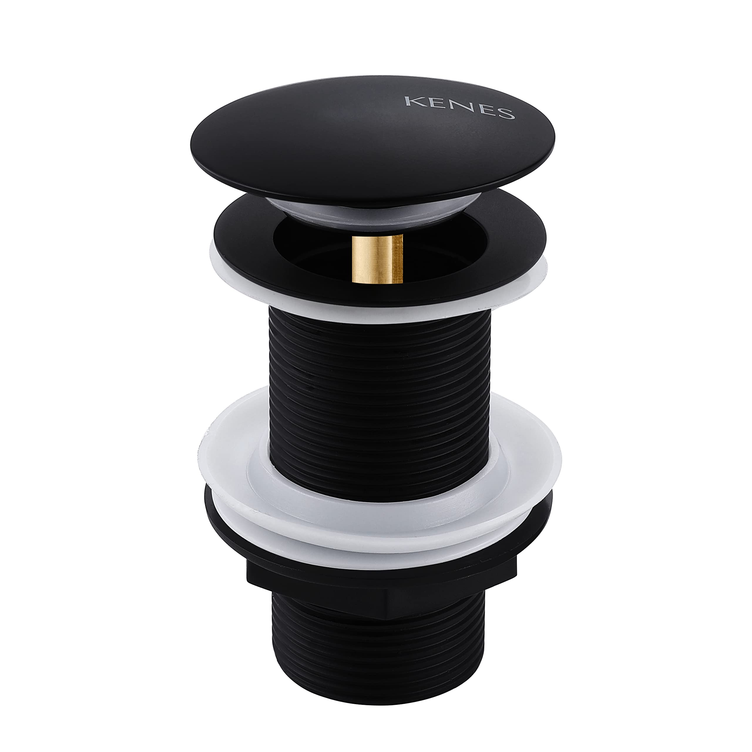 KENES Black Pop up Basin Waste Matte Black Pop Up Sink Plug Slotted Pop Up Click Clack Sprung Plug Without Overflow for Bathroom Sink