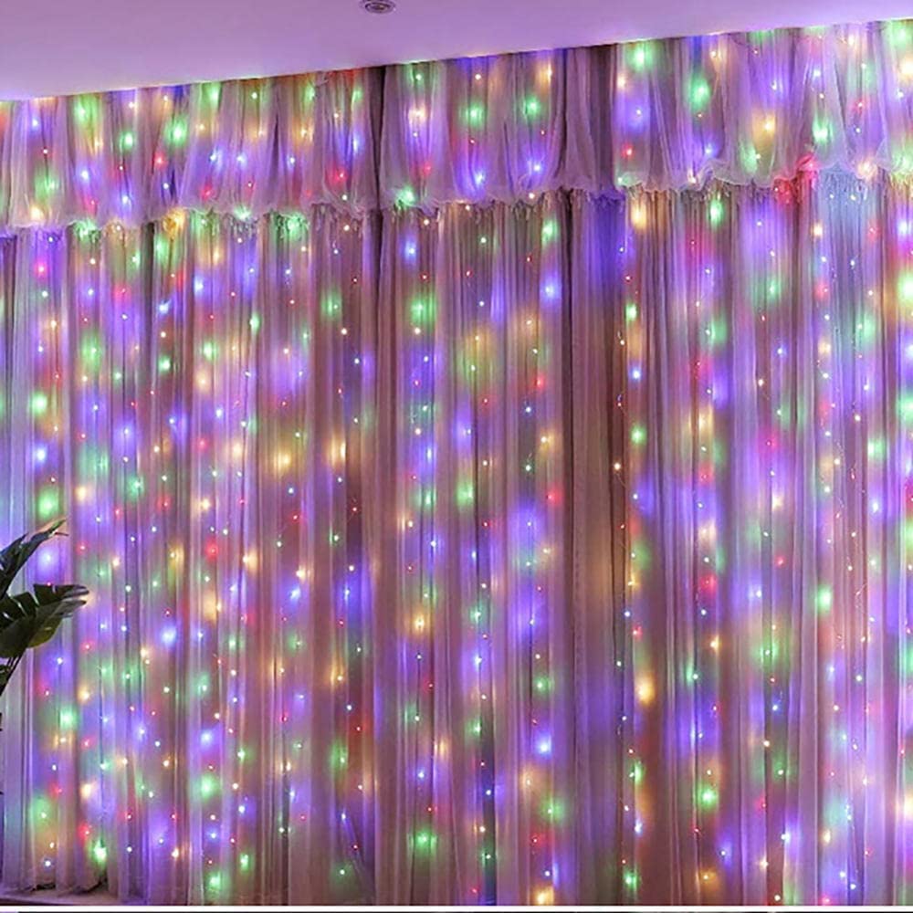 Stringa di luci for tende da finestra|Luci natalizie alimentate tramite USB|8 modalità di illuminazione Dimmerabile a distanza|Ideale for feste di matrimonio Giardino domestico Camera da letto Ou(Colo