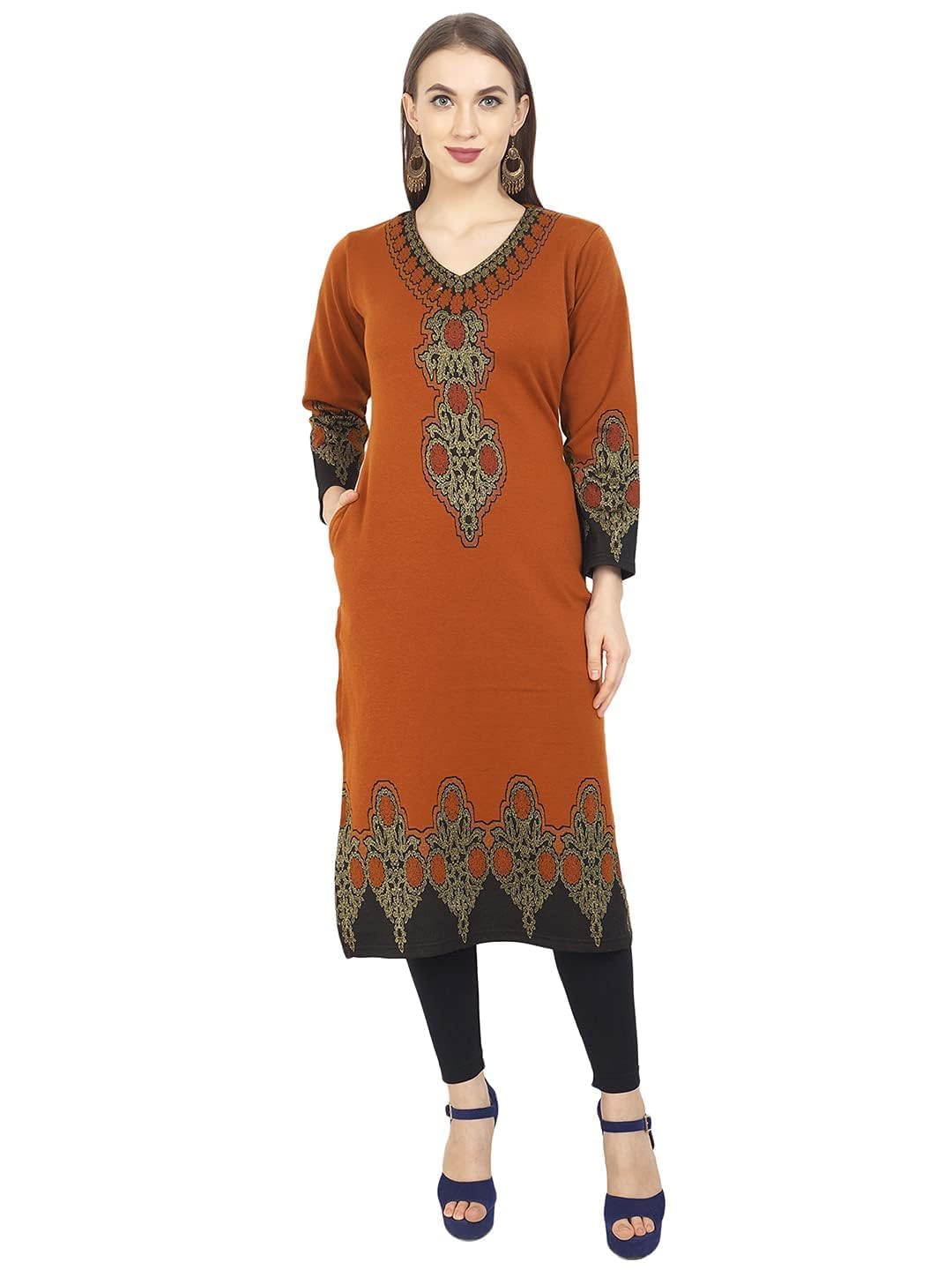Rosary Women’s Winter Woolen Kurti Jacquard Straight Fit Ethnic Wear with 2 Side Pockets Rosary Women’s Winter Woolen Kurti Jacquard Straight Fit Ethnic Wear with 2 Side Pockets