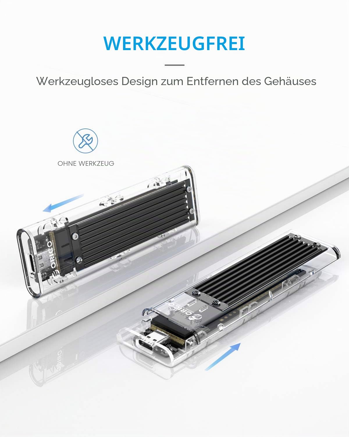 SODIAL M.2 NVMe SSD-Gehäuse – USB 3.2 Gen 2, 10 Gbit/s, Transparent, Extern