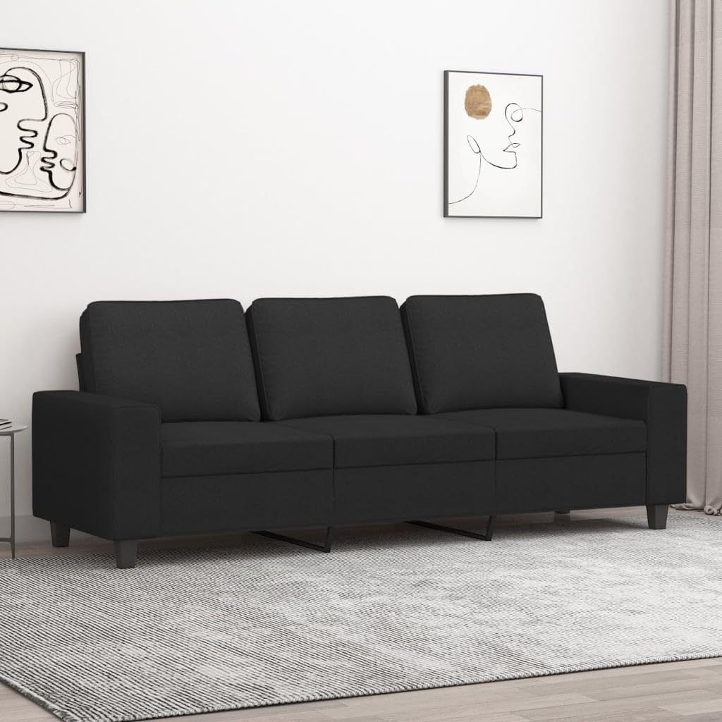 3-Seater Sofa Black Polyester Living Room Furniture