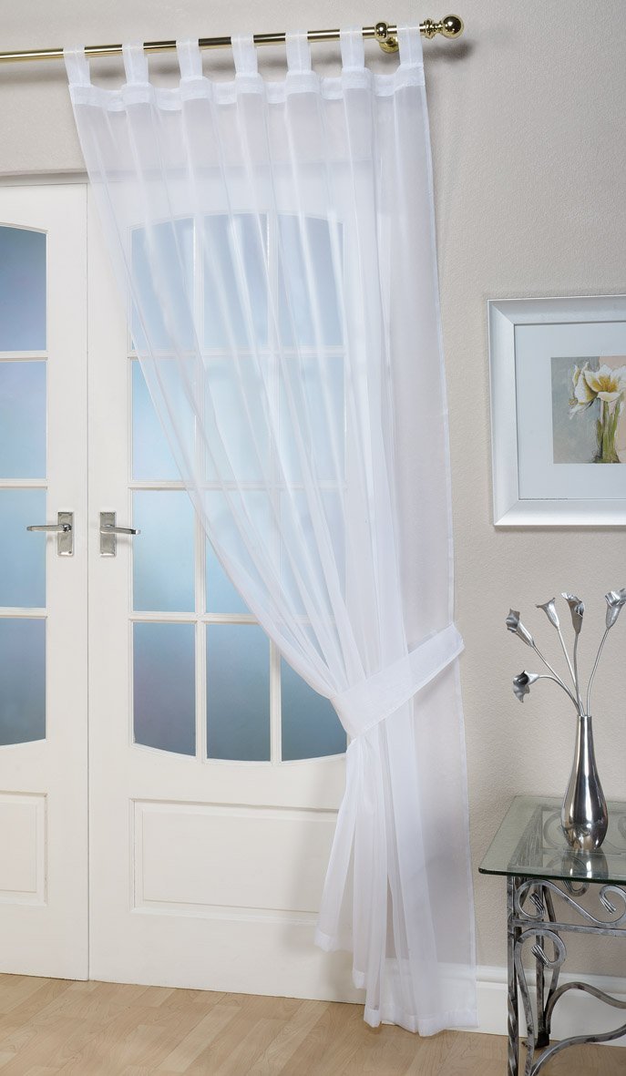 John Aird Woven Voile Tab Top Curtain Panels - Tieback Included - Single Panel (White, 58" Wide x 36" Drop)