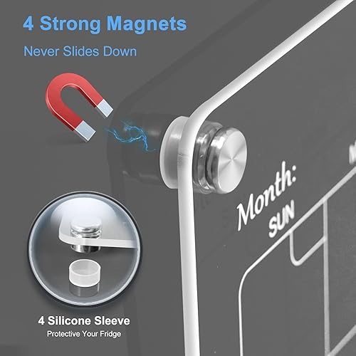 Miniatura 5 de ARCOBIS Calendario acrílico magnético para refrigerador, calendario mensual y semanal transparente de 12 x 16 pulgadas con 6 marcadores, 1 soporte