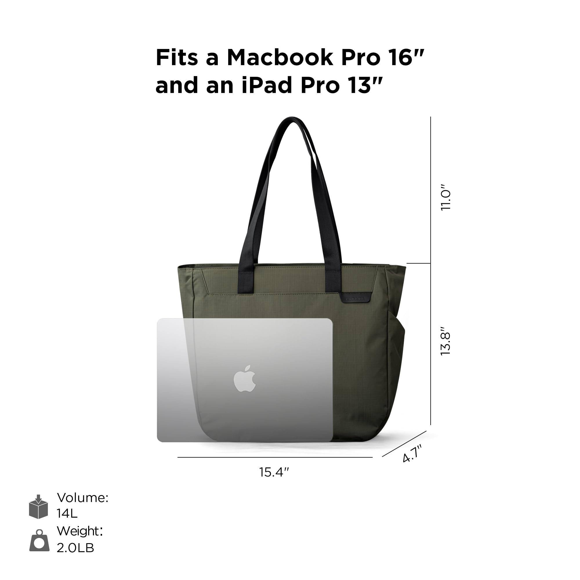 ALPAKA Metro Tote Bag, Handtasche Tragetasche mit Laptopfach, Wasserabweisende Arbeitstasche für 16'' Macbook Pro, mit Intergriert Schüsselanhänger, Weich Innenfutter, Seitentasche, Karabinerschlaufe