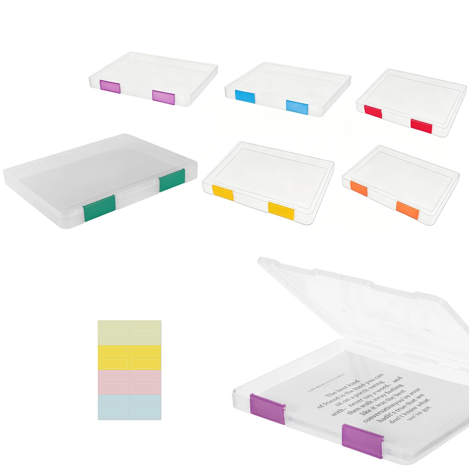 Aupptugo 6 Pcs A4 Transparent Plastic Craft Storage Boxes, File Box Clear Plastic File Storage Box, Plastic A4 File Box with Latching Lid for Document, Stationery, Craft, Certification, Colorful