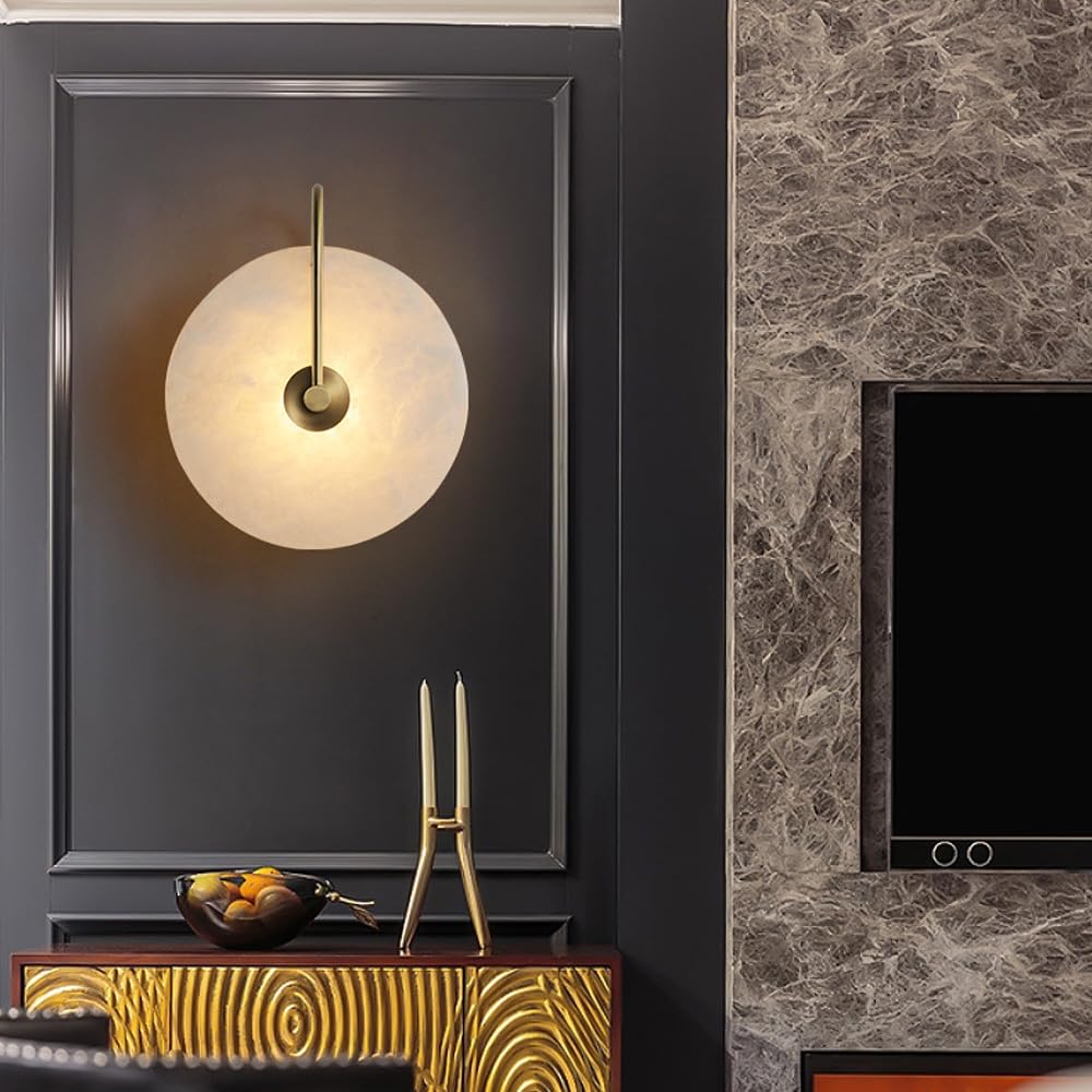 Apliques de Pared Modernos, lámpara de alabastro Redonda de latón, lámpara de mármol de Mediados de Siglo, Montaje en Piedra de mármol, tocador de baño, Accesorios de alabastro par