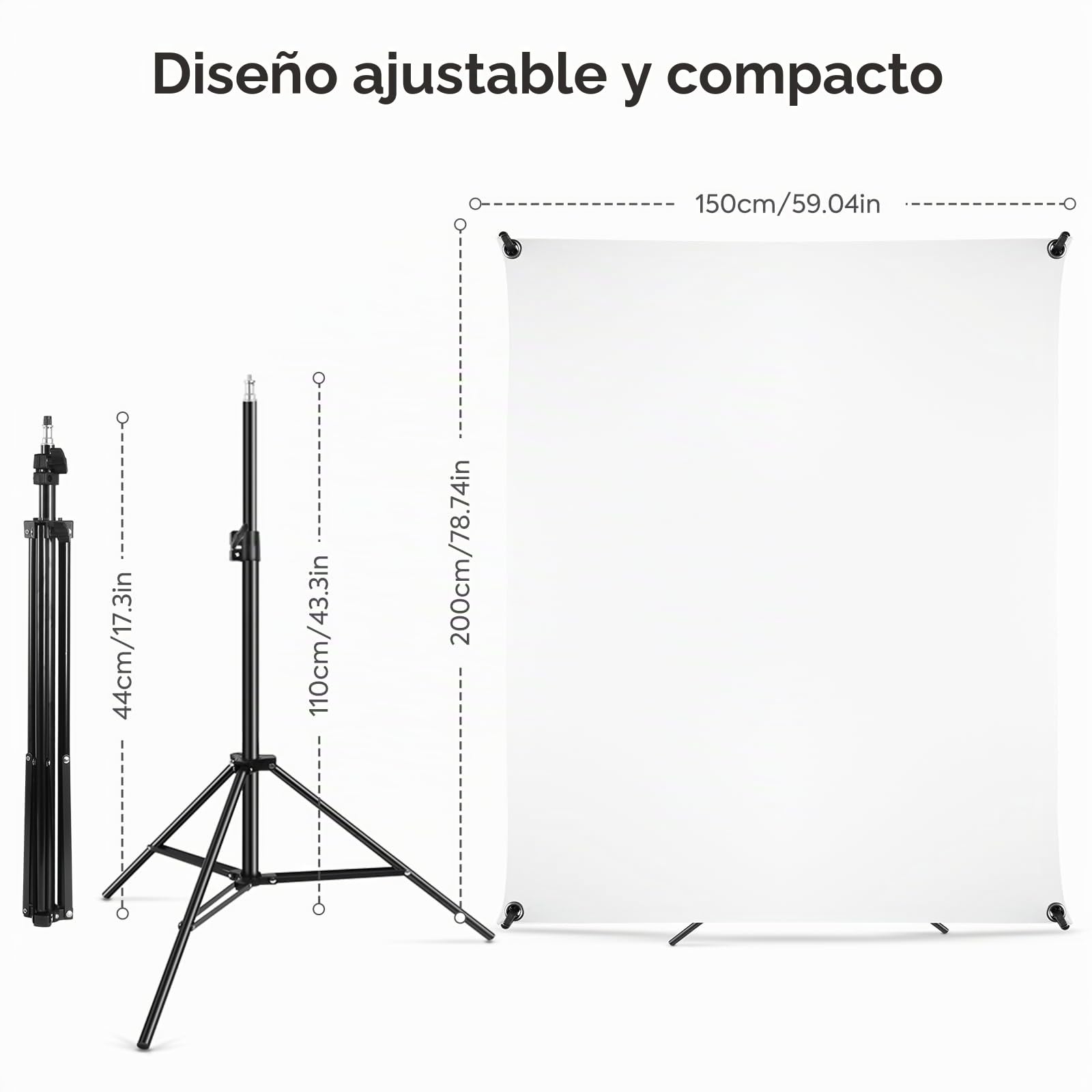 Pantalla blanca con soporte de 1,5 x 2 m, pantalla blanca con fondo ajustable, soporte para streaming, juegos, Chroma Key, estudio fotográfico, grabación de vídeo, fotografía