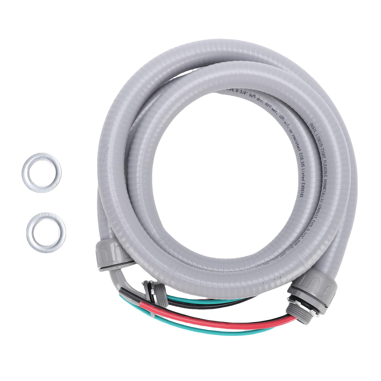 Brrnoo Conjunto de Látigo de Alimentación de Conducto Eléctrico Flexible, Hermético a Líquidos, No Metálico, de 3/4 pulg. X 6 Pies, con Cables Previamente Pelados y Tres Conductores