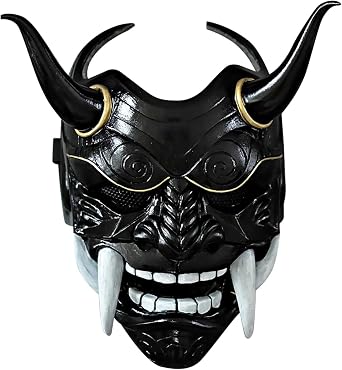 HTLNUZD Full Face Mask Halloween Latex Mask Cosplay Japanese for PrajnaHeadgear Samurai Evil KabukiHannya Party Mask Decorate