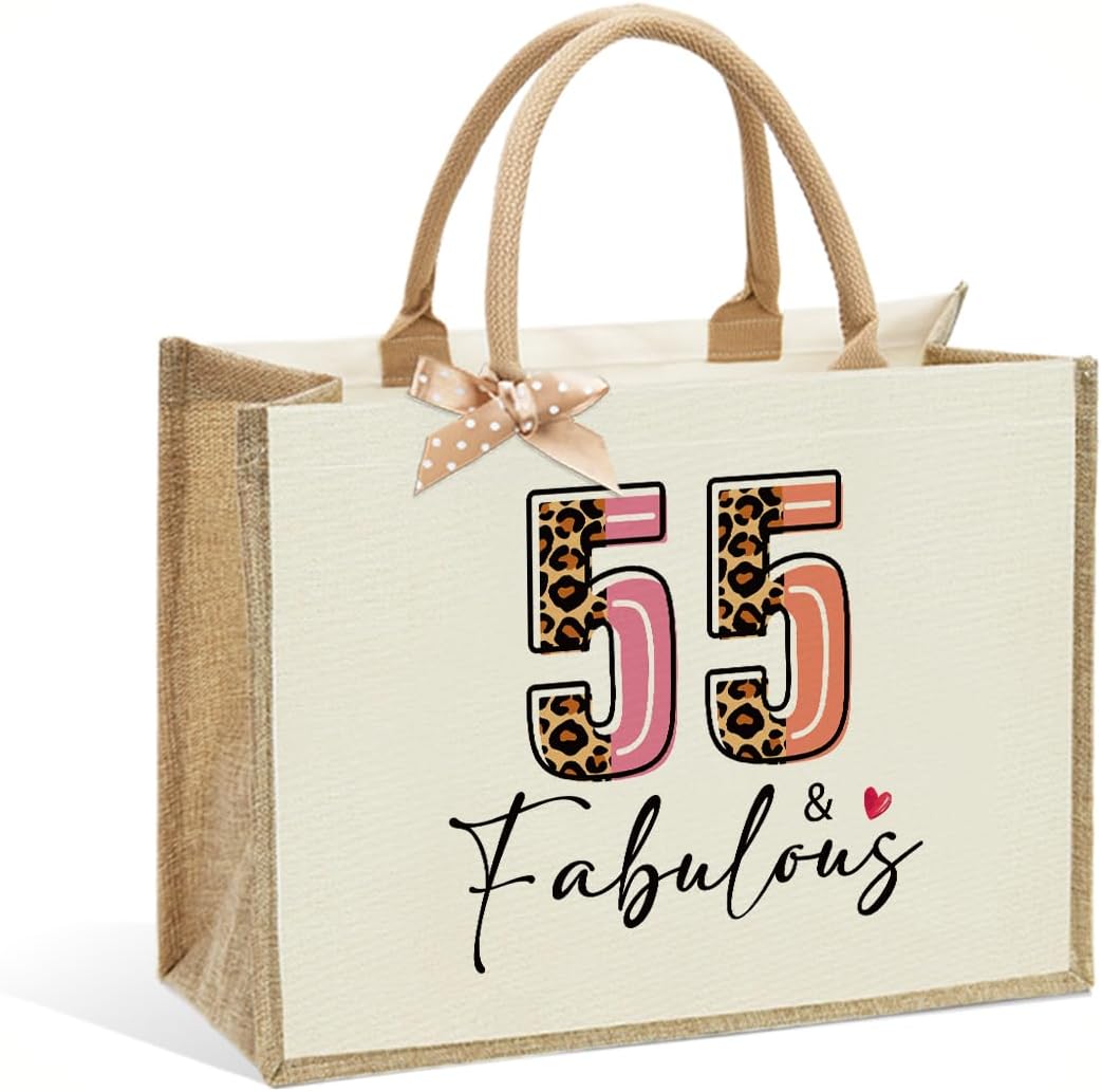 Jute Canvas Tote Bag for Women - 40th 50th 55th 60th 65th 70th 75th 80th Birthday, Mother's Day, Christmas Gift